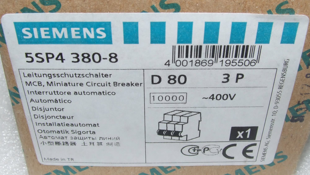 5SP4380-8 CIRCUIT BREAKER 10KA 3POL D80