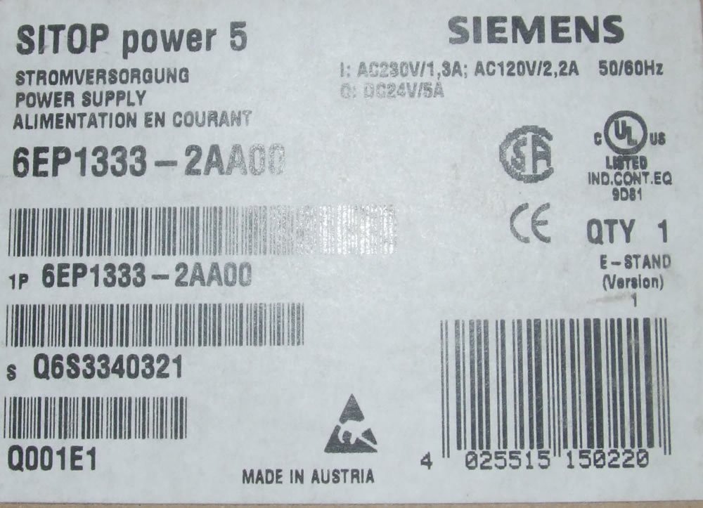 6EP1333-2AA00 SITOP POWER 24 V/5 A - Click Image to Close