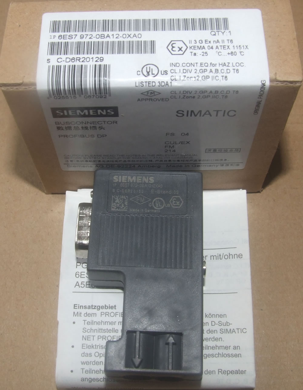6ES7972-0BA12-0XA0 SIMATIC DP, BUS CONNECTOR FOR - Click Image to Close
